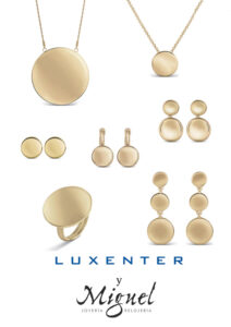 Colección Luxenter en metal dorado, formas redondas.
