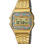 Reloj Casio Retro dorado con pantalla pixelada en colores pasteles A159WGEA-4AEF