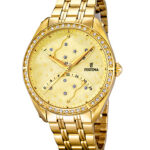 Reloj Festina de señora dorado en oro amarillo, con circonitas en bisel; F16743-2