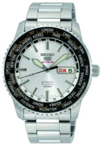 Reloj Seiko (SRP123K1), automático de 24 rubíes, en acero completo con bisel de horiario mundial