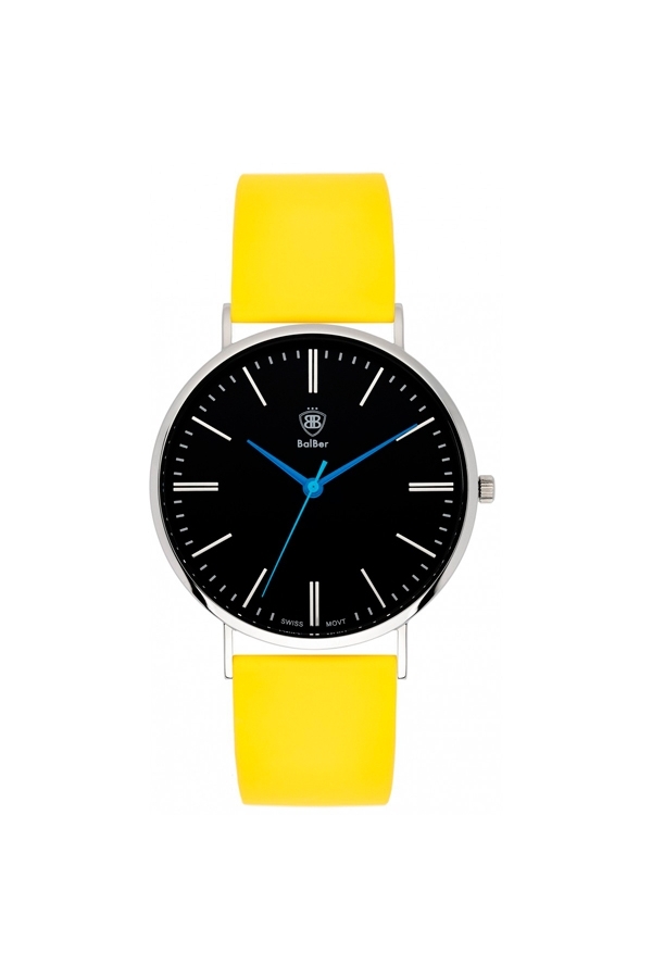 Reloj Amarillo, reloj Balber unisex con correa de silicona amarilla y esfera negra.