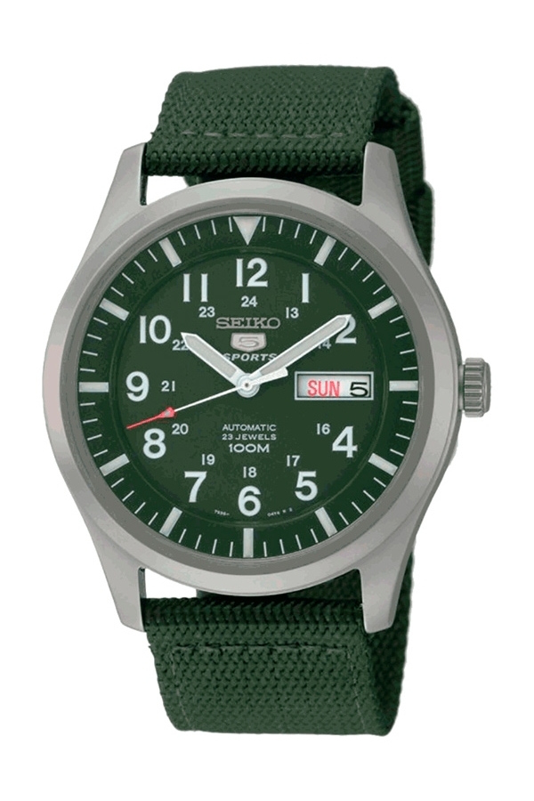 Reloj Verde, reloj Seiko de hombre automático, con correa de tela, ref. SNZG09k1
