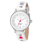 Reloj Tous para niña con correa de piel blanc con osos de colores, ref. 200350115