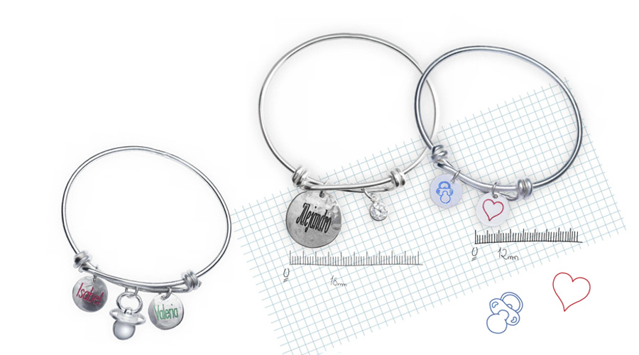 Pulseras de plata para mamás, personalizables. De Joyería Hago.